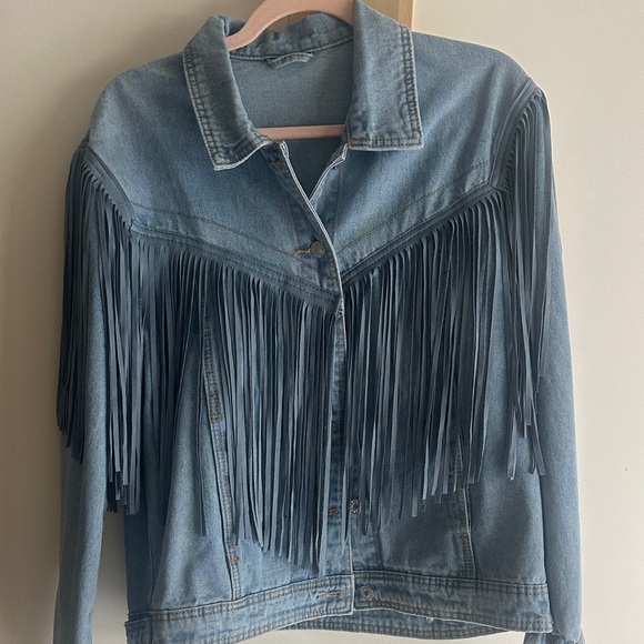 Fringe Denim Jacket with Embellished Bee - Picture 2 of 4